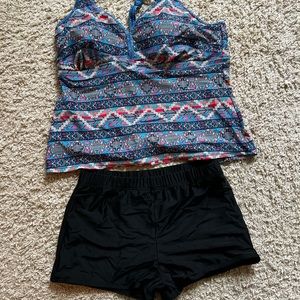 Aztec print Tankini with shorts